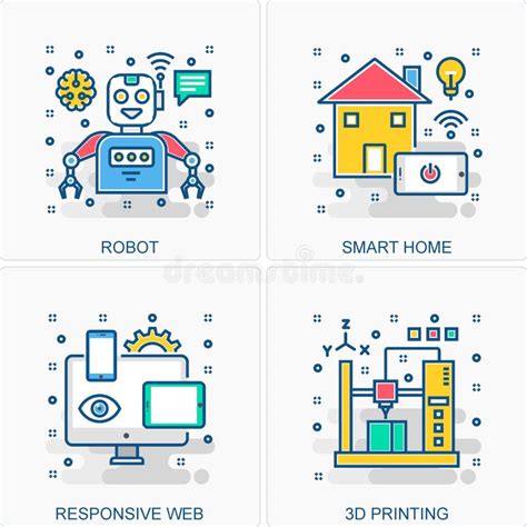 Ejemplos De Los Iconos Y De Los Conceptos De La Tecnolog A Ilustraci N