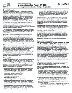 Fillable Online Instructions For Form CT 222 Underpayment Of Estimated