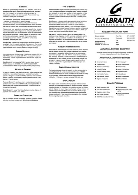 Fillable Request For Analysis Form Analytical Services Printable Pdf