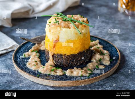 Haggis Neeps And Tatties Stack Haggis With Turnips And Potatoes With