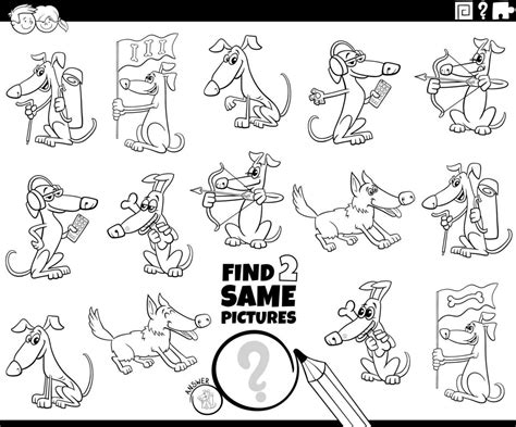 find two same cartoon dogs task coloring page 20794302 Vector Art at ...