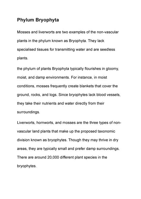 Phylum Bryophyta - Bhavesh sir - Phylum Bryophyta Mosses and liverworts ...