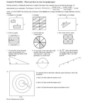 Geometric Probability Worksheet Spring 2012 With Answer Key Editable