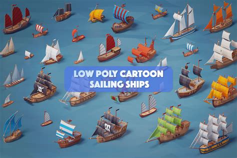 Low Poly Cartoon Sailing Ships 3D Sea Unity Asset Store