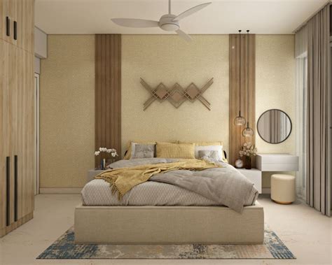 Spacious Master Bedroom Design With Wooden Grain Laminate Wardrobe