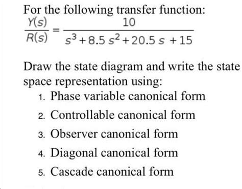 Solved For The Following Transfer Function Y S S S