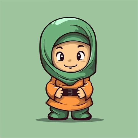 Un Personnage De Dessin Animé D une Fille Portant Un Hijab Vert