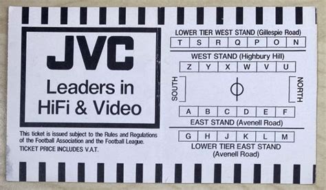 Original Division One Ticket Arsenal V Tottenham Hotspur