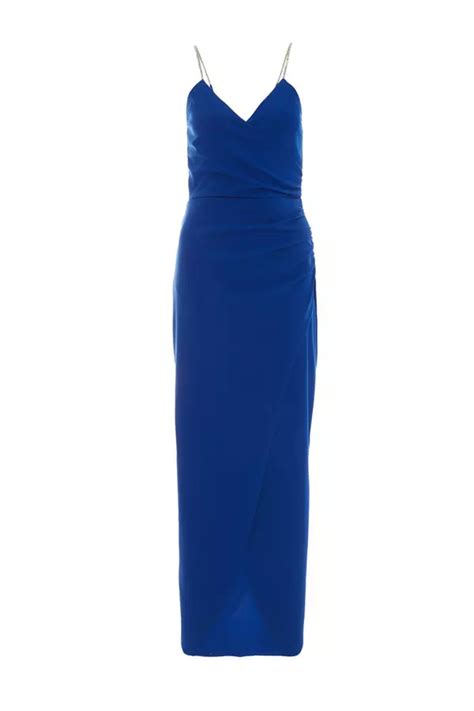 Royal Blue Diamante Wrap Maxi Dress Quiz Clothing