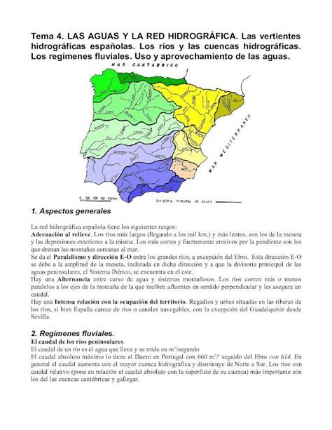 PDF Tema 4 LAS AGUAS Y LA RED HIDROGRÁFICA Las Lasvertientes