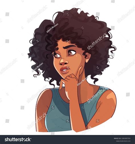 Black Woman Thinking Portrait Vector Illustration Stock Vector Royalty