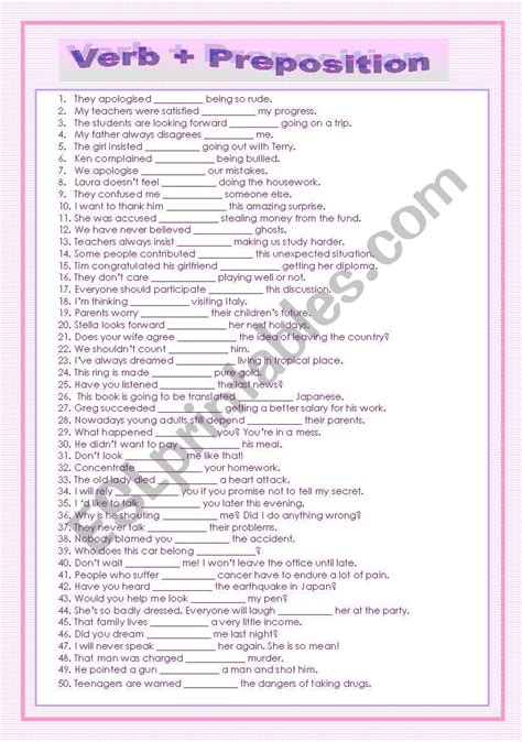 Verb Preposition Esl Worksheet By Lidinhaquerida