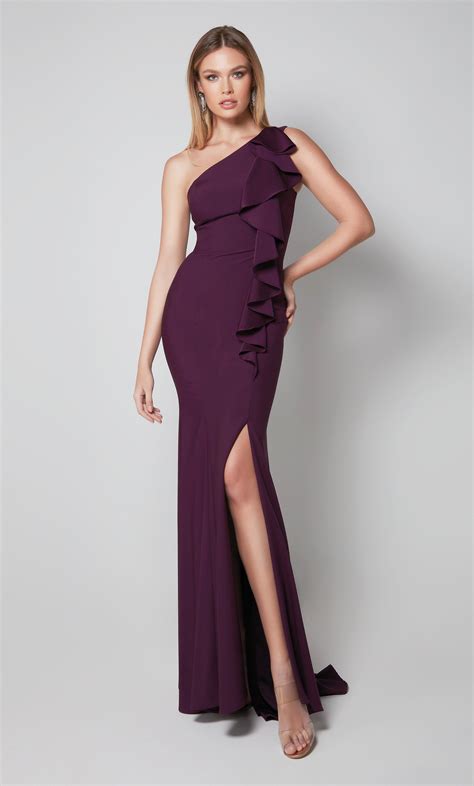 Formal Dress 27575 Long One Shoulder Straight Closed Back Alyce