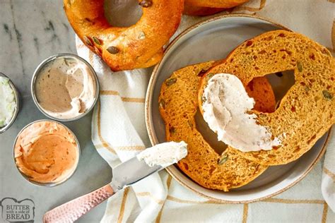 Homemade Pumpkin Bagels Butter With A Side Of Bread