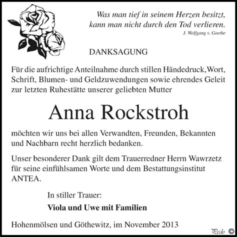 Traueranzeigen Von Anna Rockstroh Abschied Nehmen De