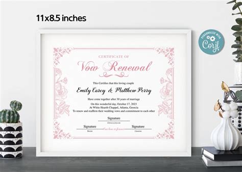 Vow Renewal Certificate Printable Certificate Of Vow Renewal Etsy