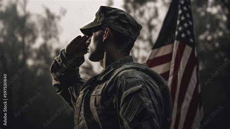 Army Soldier male saluting to American flag, Military uniform, Veterans ...