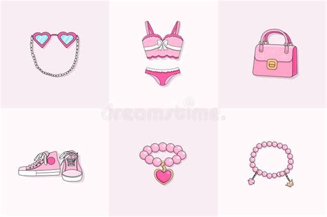 Barbie Accessories Doodle Icons Cute Pink Seamless Pattern Beautiful