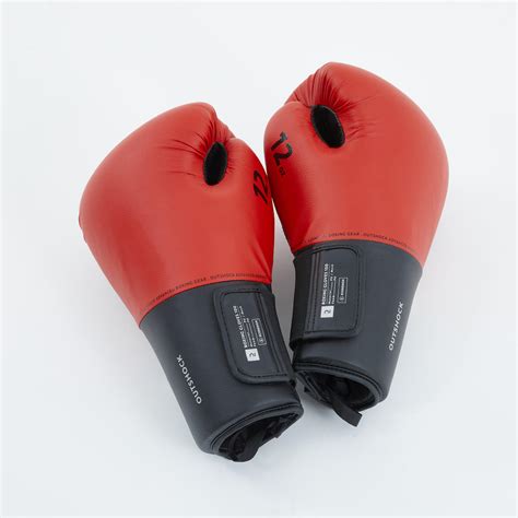 Gants de boxe 100 rouge Rouge Cerise Noir Fum Outshock Décathlon