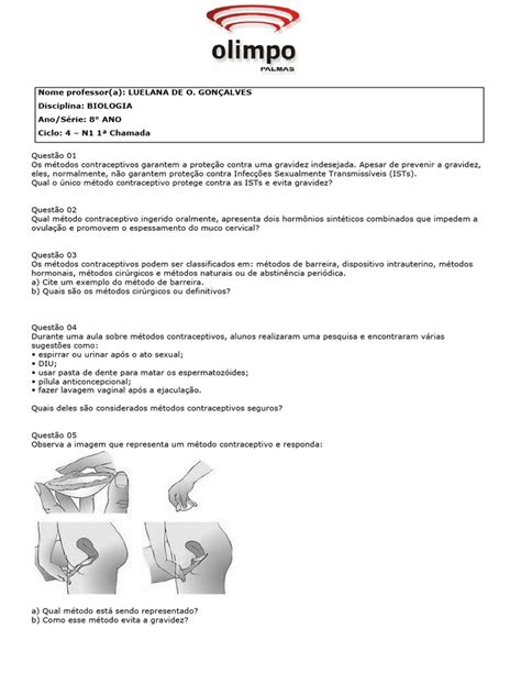 Questões Métodos Contraceptivos - Métodos Contraceptivos e ISTs: Questões e Respostas | PDF ...