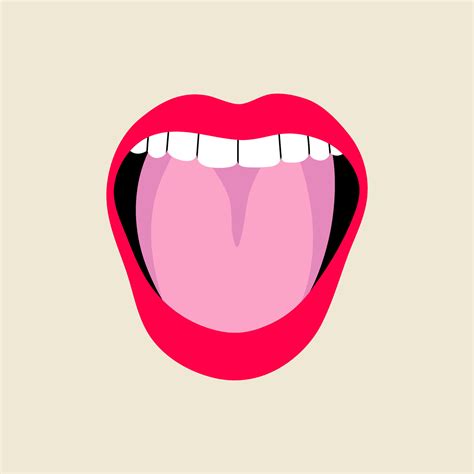 Open female human mouth with tongue in modern flat, line style. Hand ...