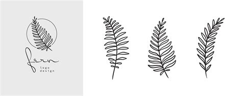 Organic Fern Illustration And Badges Logo Template Set Of Minimalist