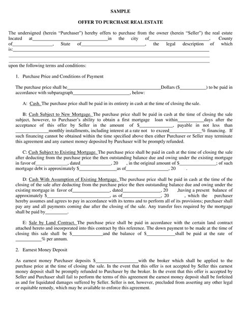 Free Printable Offer To Purchase Real Estate Form Templates PDF Word