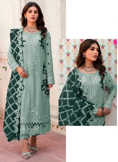 Buy Party Wear Pista Green Embroidery Work Organza Silk Pakistani Suit