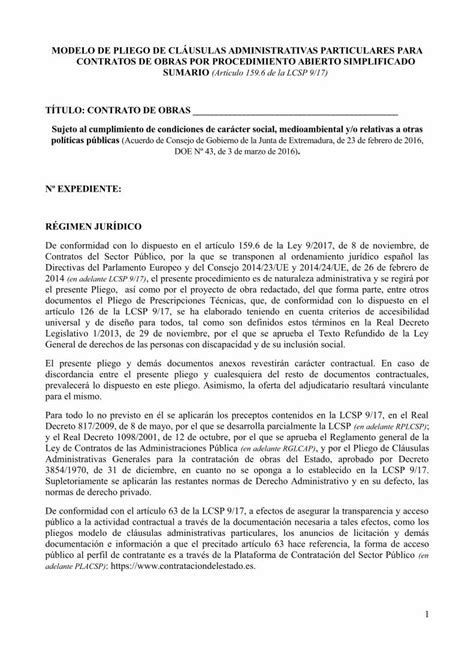 Pdf Modelo De Pliego De Cl Usulas Administrativas