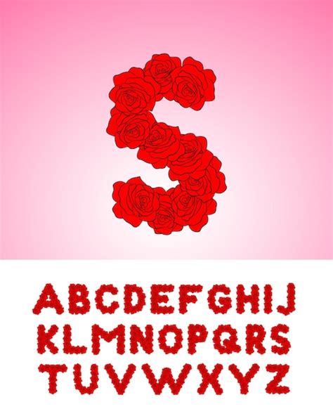 hand drawn rose flower font floral alphabet  lettering premium vector