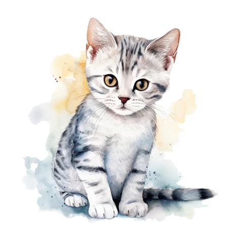 Premium Photo A Watercolor Painting Of A Grey Tabby Cat With Yellow Eyes