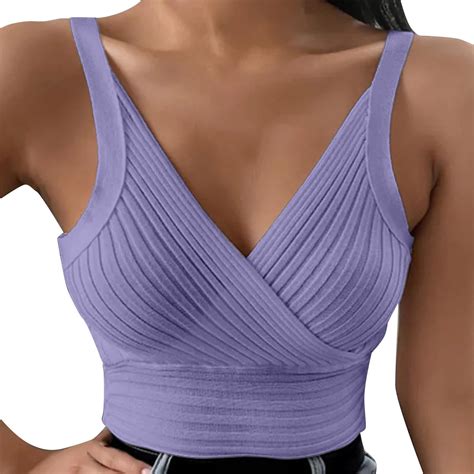 Vbarhmqrt Long Compression Tank Tops For Women Padded Bralettes Sports Bras For Pack V Neck