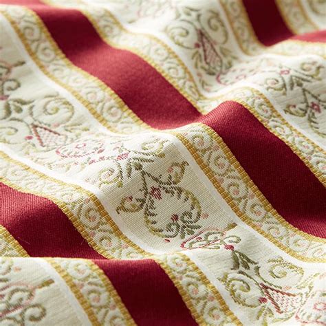 M Belstoff Jacquard Biedermeier Streifen Creme Rot M Belstoffe