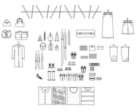 clothing detail layout dwg  hangers shoes  access coat rack
