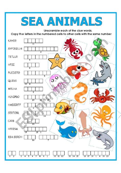 Double Puzzle Sea Animals Esl Worksheet By Lupiscasu