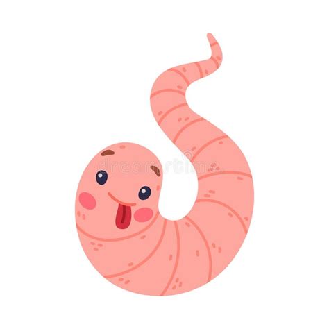 Funny Pink Worm Character With Long Tube Body Showing Tongue Vector