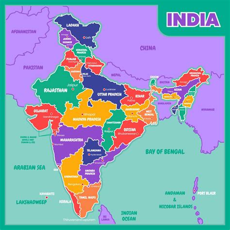 Colorful India Map With Outlines Vector Art At Vecteezy