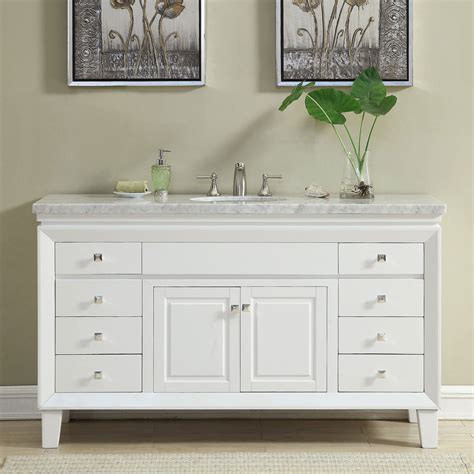 Silkroad Exclusive 60 In White Single Sink Bathroom Vanity With Carrara