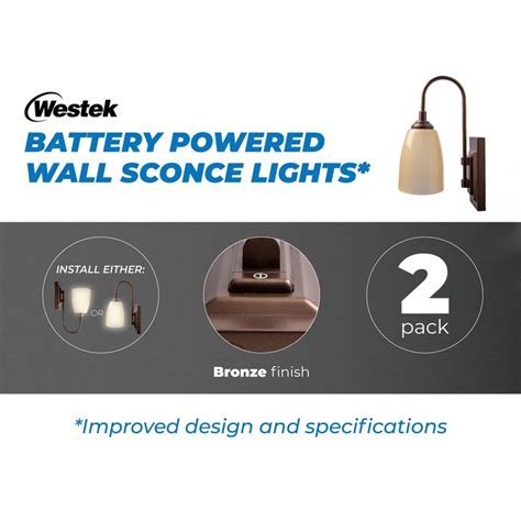 Westek Battery Operated Wall Sconces Pack Bronze Finish Easy