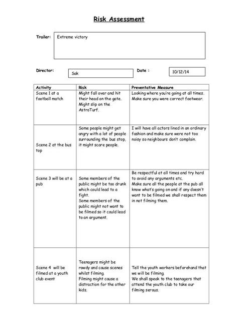 Football Risk Assessment Template