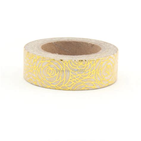 New 1pcs Glitter Gold Foil 10m Paper Washi Tapes Flower Leaves Pattern