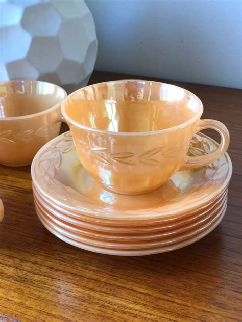 Fire King Anchor Hocking Peach Lusterware 1950s Cup And Saucer