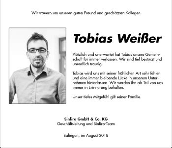 Traueranzeigen von Tobias Weißer Schwarzwälder Bote Trauer