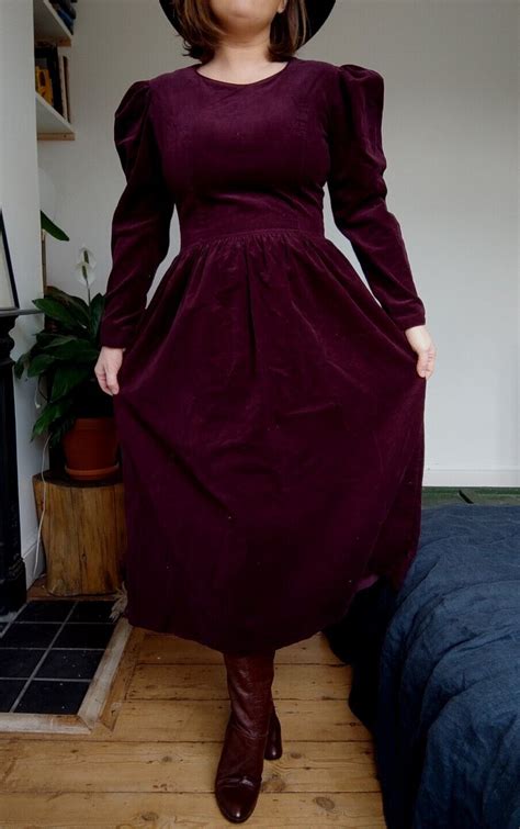 Laura Ashley Vintage Burgundy Victorian Corduroy Dark Gem