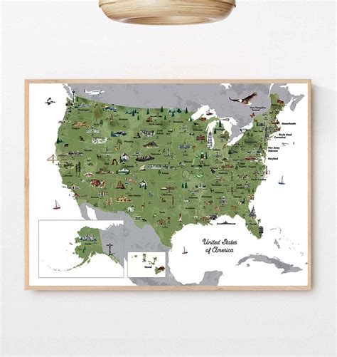 Ara Step United State Maps Art Illustration Watercolor Travel Wall Art