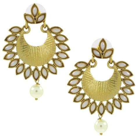 Buy The Jewelbox Dainty Chandbali Pearl Antique 18k Gold Plated Earring