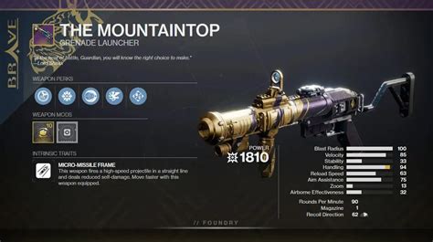 The Mountaintop God Roll And Best Perks In Destiny