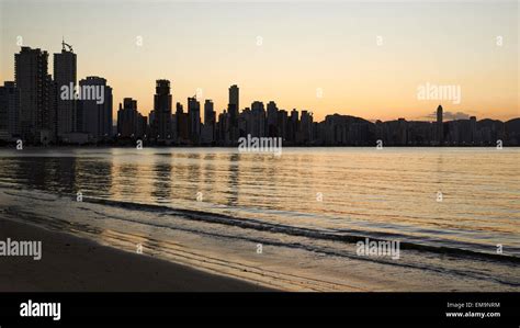 Dawn over the skyline of the beach resort Balneario Camboriu Stock ...