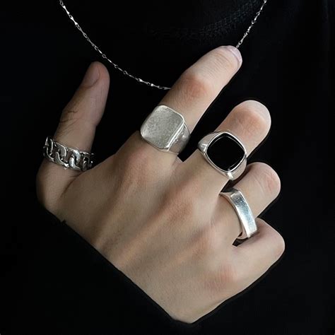 Conjunto De Anillos De Metal Geom Tricos Vintage Para Hombre Y Mujer