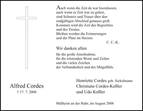 Traueranzeigen Von Alfred Cordes Trauer In Nrw De